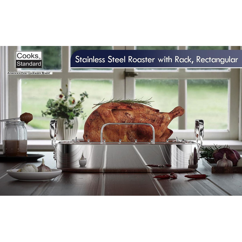 Stainless Steel 16x13 Roaster Pan with V-Shaped Rack