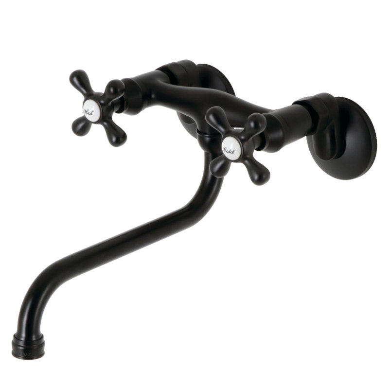 Kingston Brass Kingston Two-Handle 2-Hole Wall Mount Bathroom Faucet, Matte Black