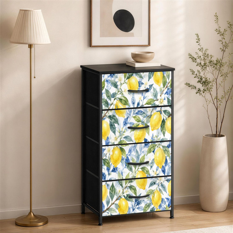 Commode à 4 tiroirs pour la chambre à coucher Magnifique commode à vêtements de style sicilien dessinés à la main avec de petits aquarelles et des commodes avec commode