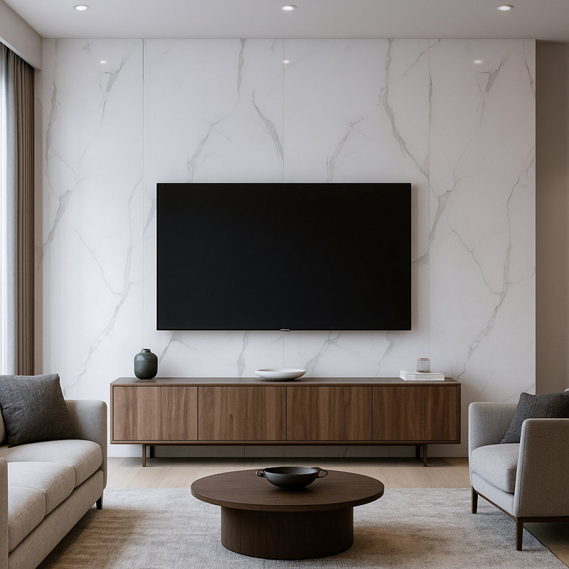 Falkirk Irvine II 23.6" x 47.2" UV Marble Faux Marble Glossy Wall Paneling in Grey White (4-pack), Gray/White