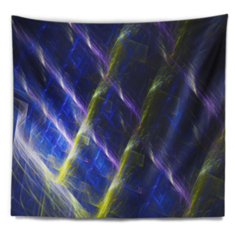 Tapisserie abstraite à motif fractal bleu foncé, H 32 po x l 39 po