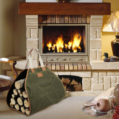 Firewood Carrier - Waxed Canvas Wood Carrier For Firewood, Heavy Duty Log Carrier Bag As Wood Stove Accessories