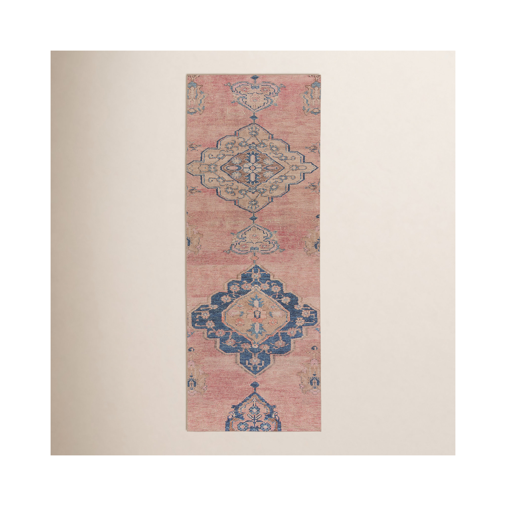 Machine Washable Pink/Blue Rug, Runner 2' x 6'