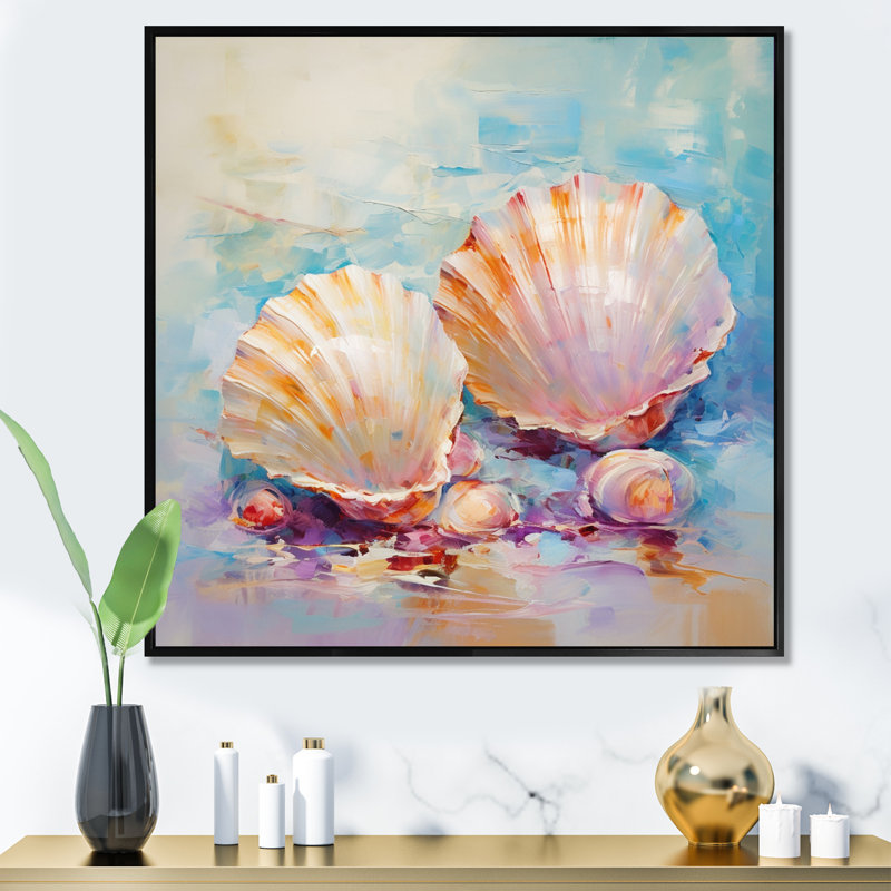 White Impressionist Seashells II - Animals Canvas Print, H 16 po x l 16 po x P 1 po, Cadre flottant noir