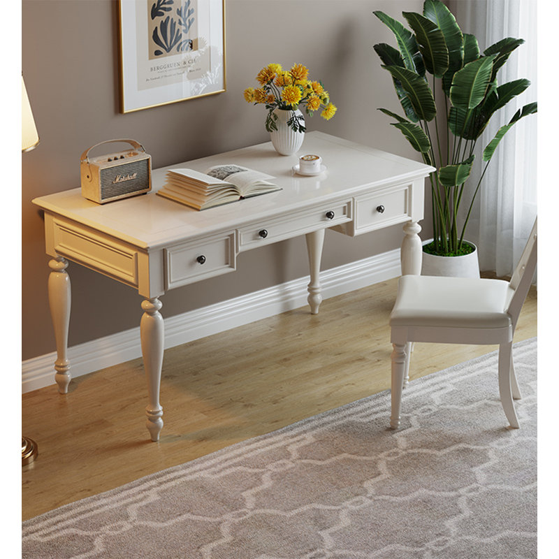 Bureau rétro en bois de frêne avec trois tiroirs