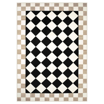  Checkered Washable Area Rug for Living Room Non-Slip Soft Stain Resistant Indoor Carpet