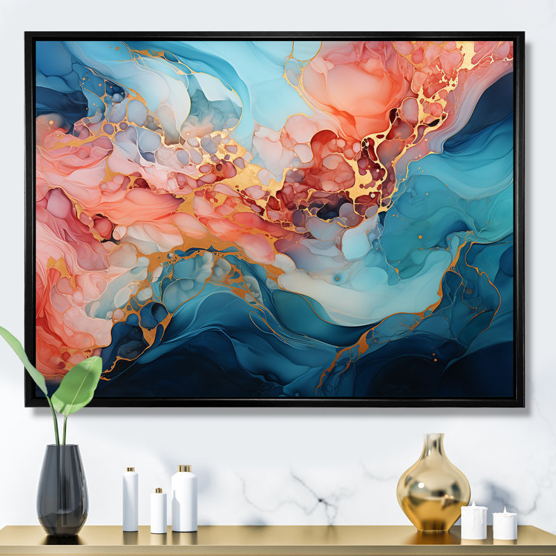 Impression sur toile abstraite «Alco, H 12 po x l 20 po x P 1 po, Cadre flottant noir