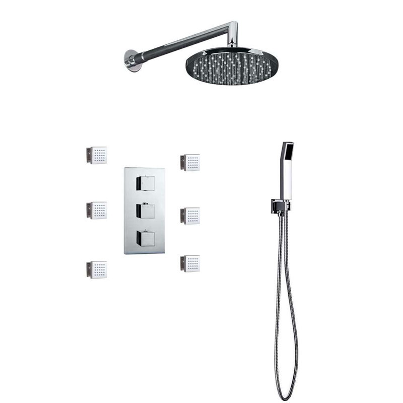 Système de douche à pluie avec 6 jets de corps et douche à main, H 2 po x l 8 po