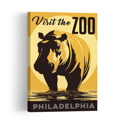 Philadelphia Zoo Hippo Retro Vintage Architecture Wall Art Print by Andreas Magnusson - Wrapped Canvas Print