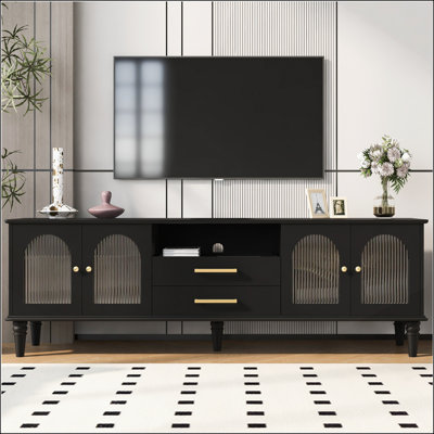 Meuble télé 68,9 po pour téléviseur de 75 po ou moins avec portes en verre cannelé