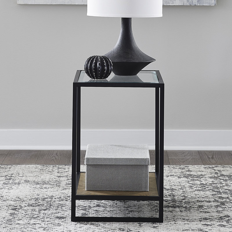 Jaylan Chairside Table w/ Tempered Glass Top & 1 Bottom Shelf