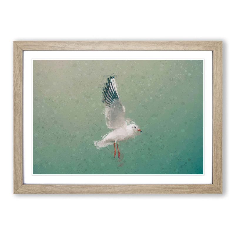 Seagull in Abstract - Picture Frame Graphic Art Print, 50cm H x 76cm W x 2cm D, Oak