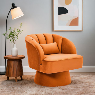 Ergonomic Modern Swivel Barrel Chair with Soft Chenille Upholstery, Striped Backrest, Plush Cushion, 360 Degree Swivel, Accent Lounge Chair