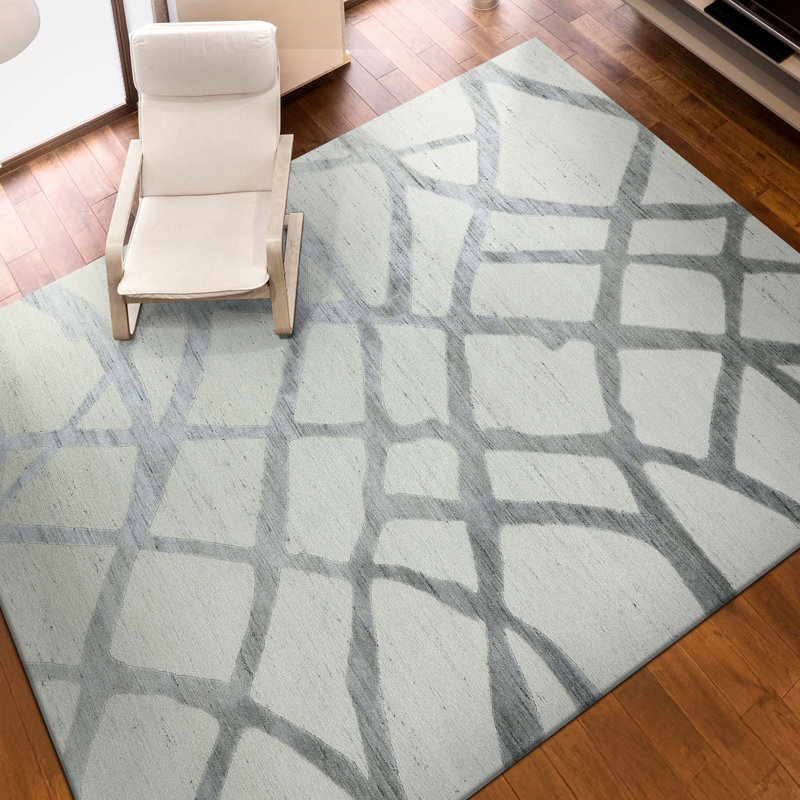 Tapis gris abstrait en laine / viscose noué à la main Abstract, Rectangle 9 pi x 12 pi