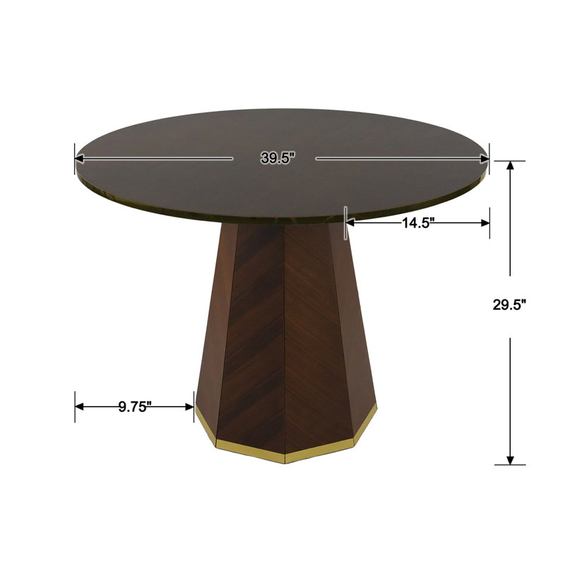 Table de salle à manger ronde avec garniture, table de salle à manger Glam pour la cuisine / salle à manger, Noyer / doré