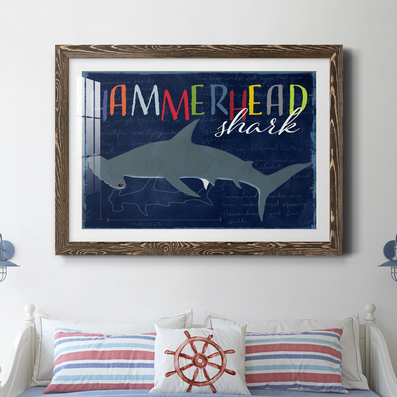 " Hammerhead Shark ", Walnut Framed Paper, 31.5" H x 23.5" W x 1.5" D