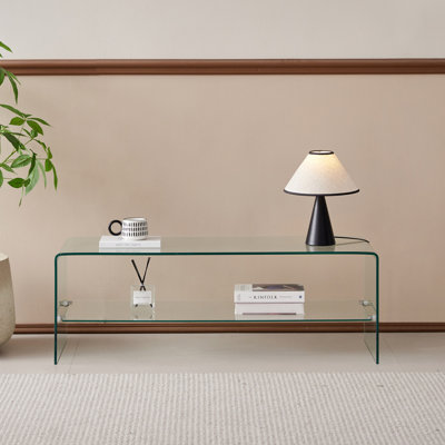Clear Glass TV Table, Tempered Clear Glass TV Stand For Living Room