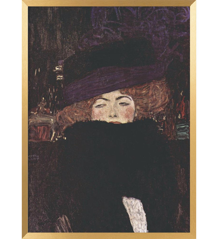 Classic Elegance "Dame Mit Hut Und Federboa (1909)" Framed Print Wall Art, 30" H x 20" W