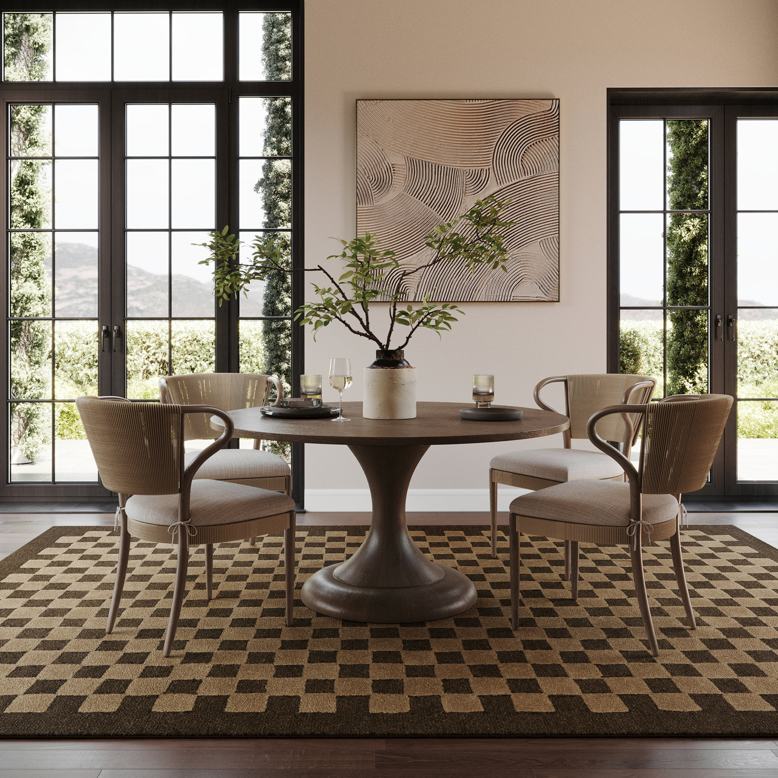 Modern Hand-Tufted Checkered Wool Rug, Rectangle 6' x 9'