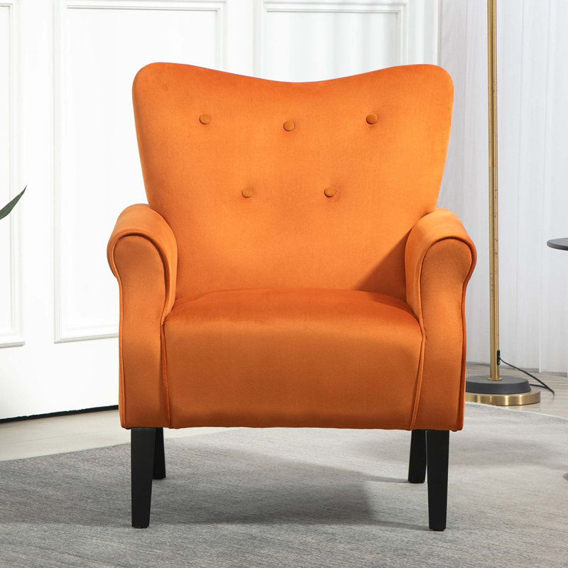 Fauteuil d'appoint à oreilles de style Mid-Century moderne avec pieds en bois robustes et support à haut dossier, Orange