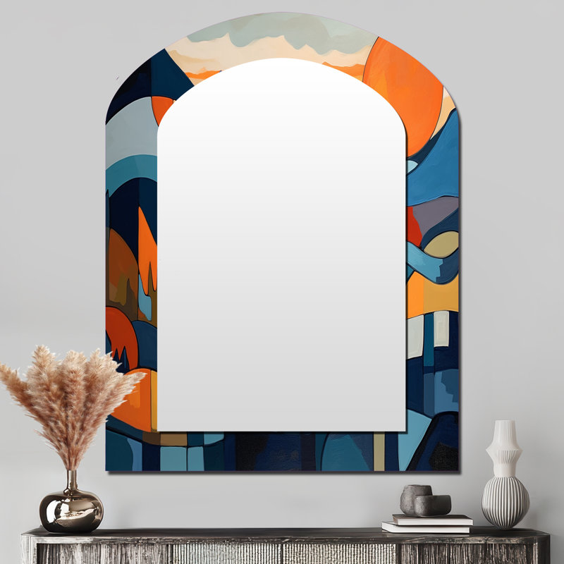 Mid Century Perspectives II - Grand miroir mural moderne de forme unique Mid-Century, 43 po x 33 po