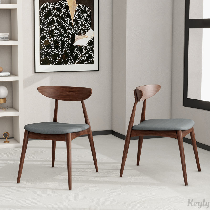 Ensemble de 2 chaises rétro en bois d'hévéa avec dossier ergonomique et coussins moelleux, Gris clair, noyer