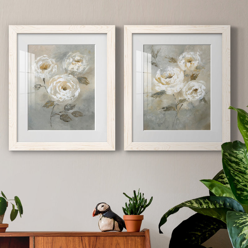 " Soft And Bold I " 2 - Pieces, White, White Framed Paper, 24" H x 36" W x 1.5" D