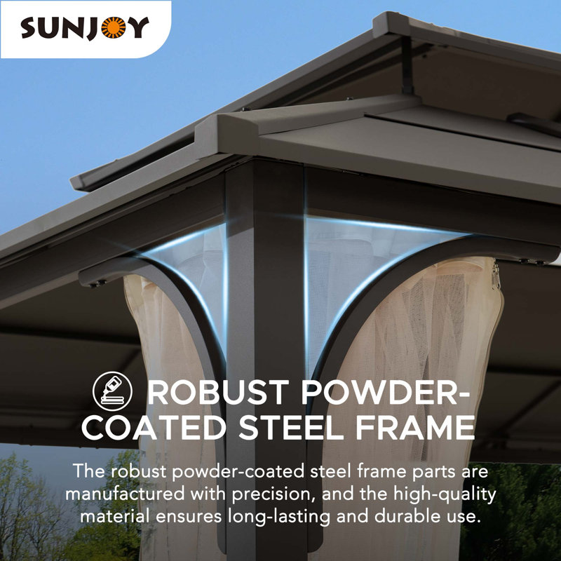 Sunjoy 12 x 16 ft. Black Steel Hardtop Gazebo with Netting