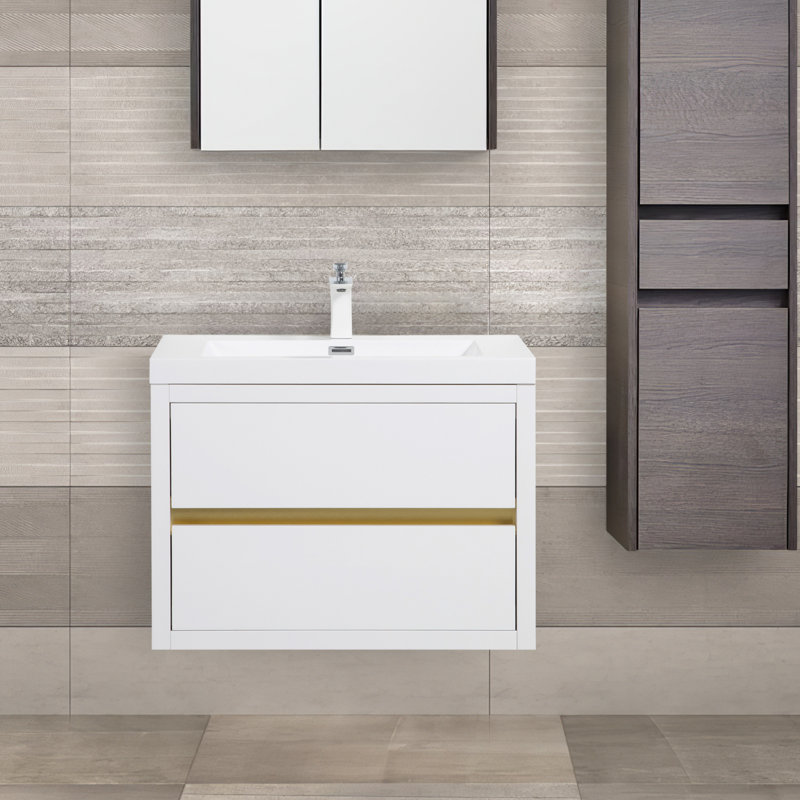 30" Wall-Mounted Bathroom Vanity, Glossy, White