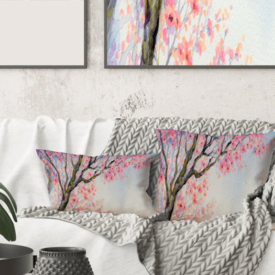 Housse et insert de coussin carré bel oiseau sur une branche en fleurs II