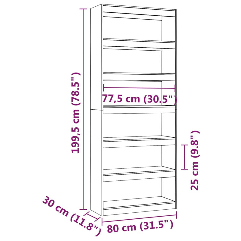 Book Cabinet Room Divider Display Book Rack Bookshelf Solid Wood Pine, Brown, (6 Shelves) 78.5" H x 31.5" W x 11.8" D