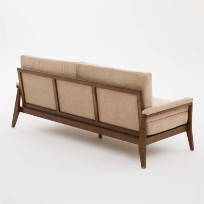 Canapé Mid-Century moderne en tissu de velours avec structure en bois massif, coussins confortables, canapé rembourré 3 places pour le salon