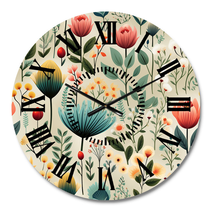 Horloge murale jardins à motif floral V, Médium