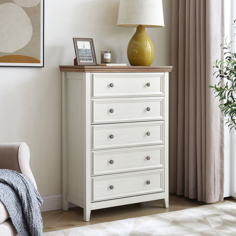 Commode 5 tiroirs, commode 5 tiroirs et rangement pour vêtements, Beige et chêne