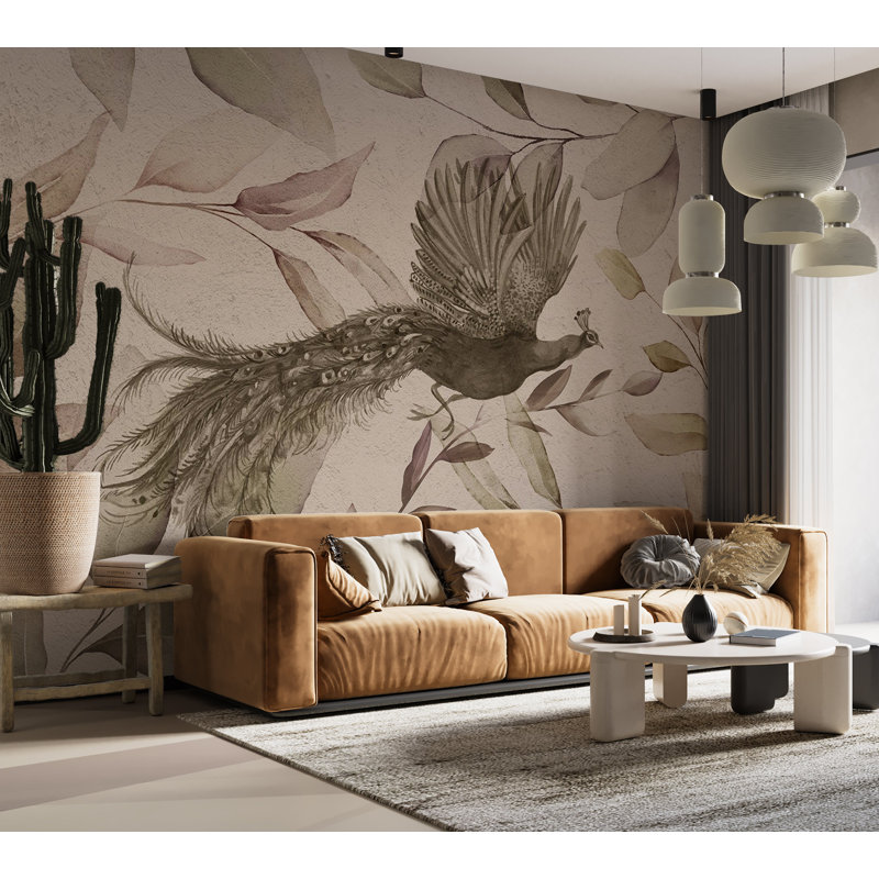 Papier peint animalier - Paon dans des tons froids, L 39 po x L 27 po