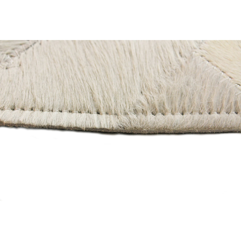 Luxurious Hand-Stitched Cream Cowhide & Cotton 9' x 12' Area Rug