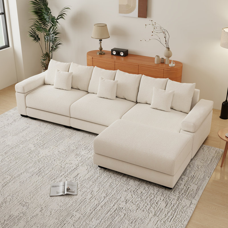 Canapé modulaire surdimensionné en forme de L de 130 po en tissu de velours côtelé avec siège profond et accoudoirs larges de conception ergonomique
