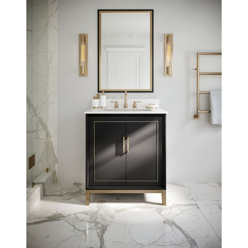 Gracie 30'' W Single Vanity, Midnight Black, Satin Brass, White Quartz