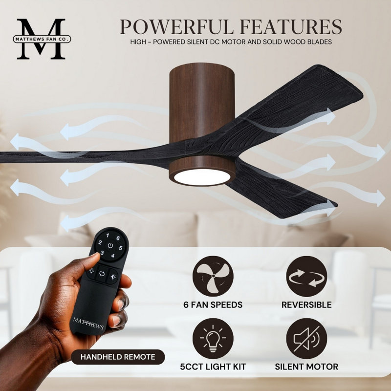 Irene LED Ceiling Fan, Matte Black, Walnut, 52"