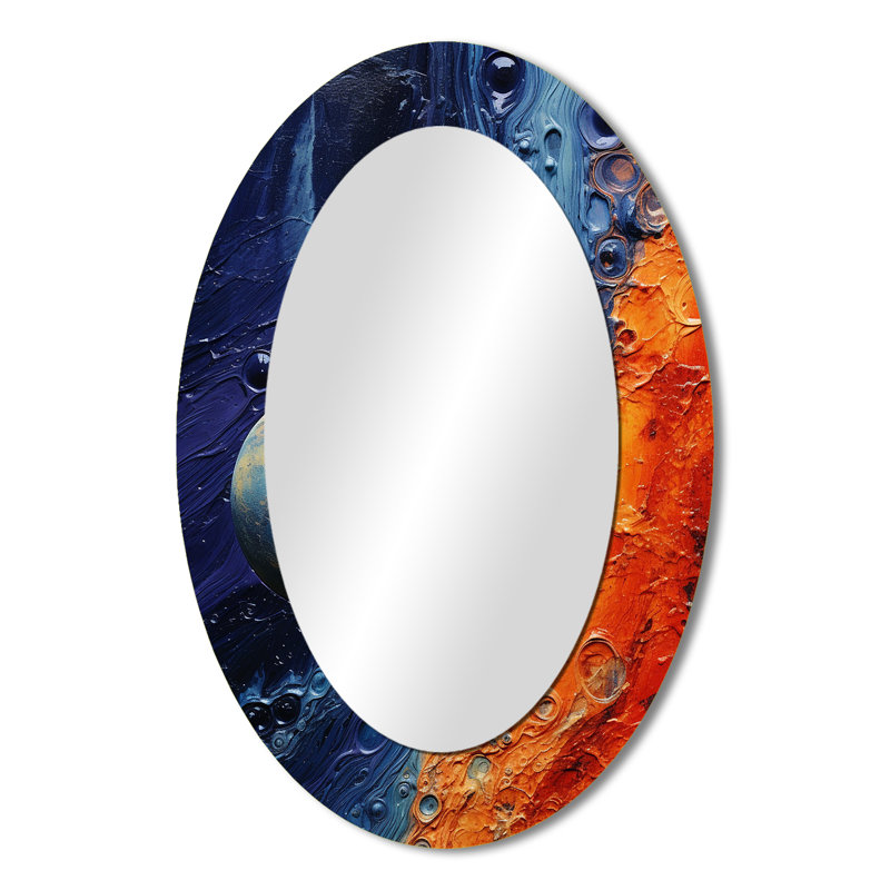 Mysterious Solar System Dream I - Miroir mural ovale bleu, H 36 po x l 24 po
