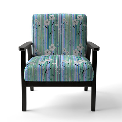 Fauteuil d'appoint rembourré à motif floral à rayures vertes et bleues