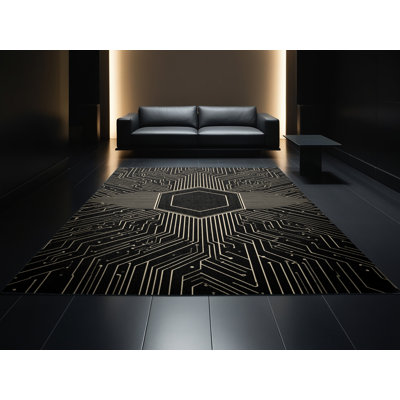 Tapis géométrique moderne noir à motif géométrique oscillant lavable à la machine
