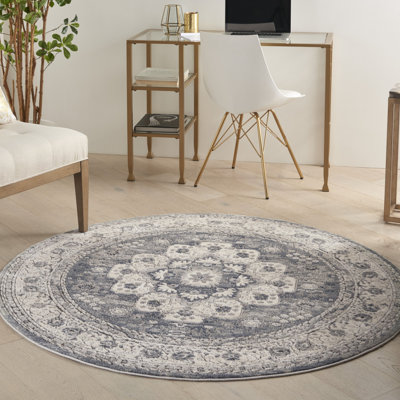 Tapis oriental gris et ivoire tissé à la machine 5 pi