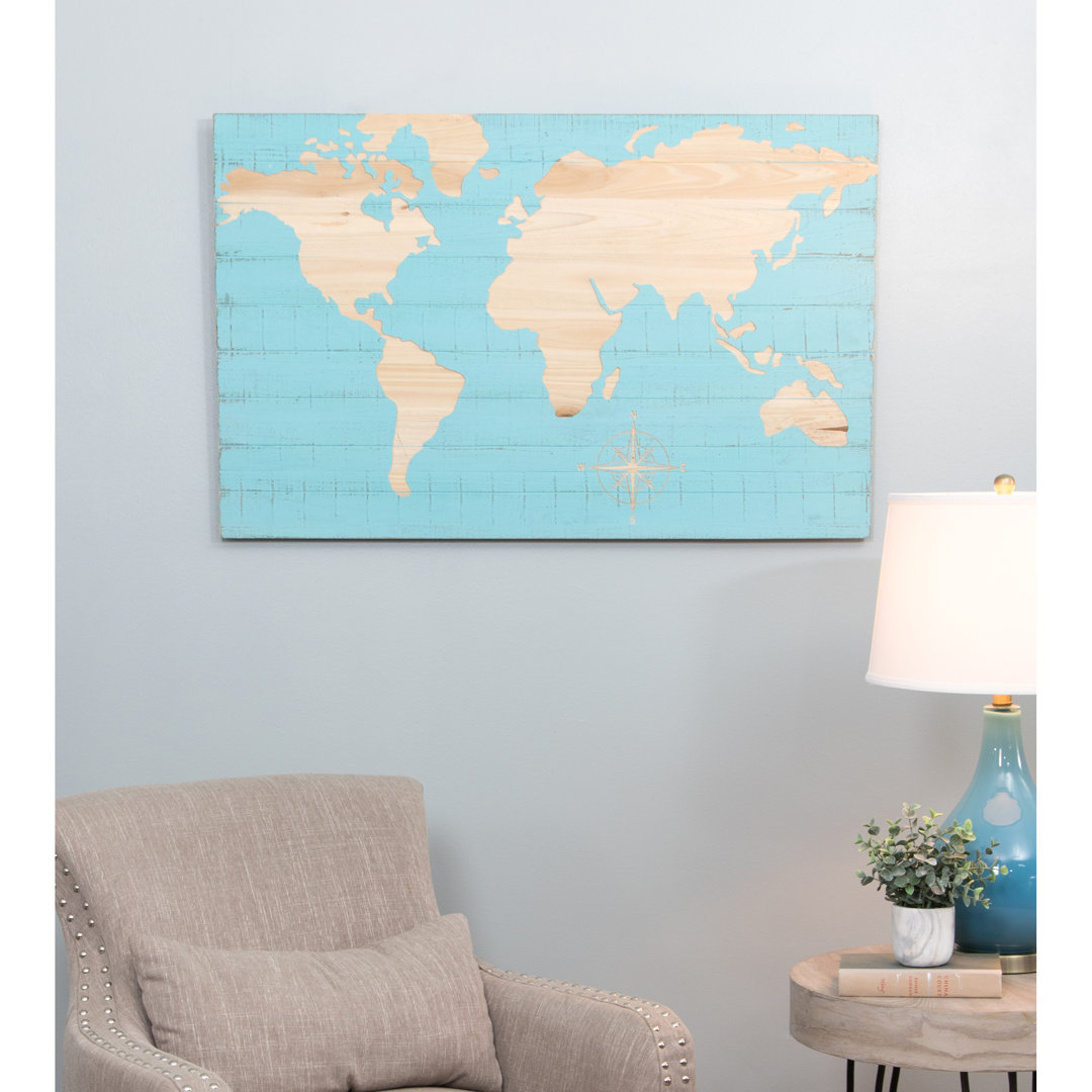 Mali Wood Nautical World Map Wall Art Wrought Studio™