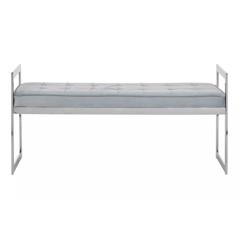 Redd Velvet Upholstered Bench, Grey, Silver, 56" H x 120" L x 40" D