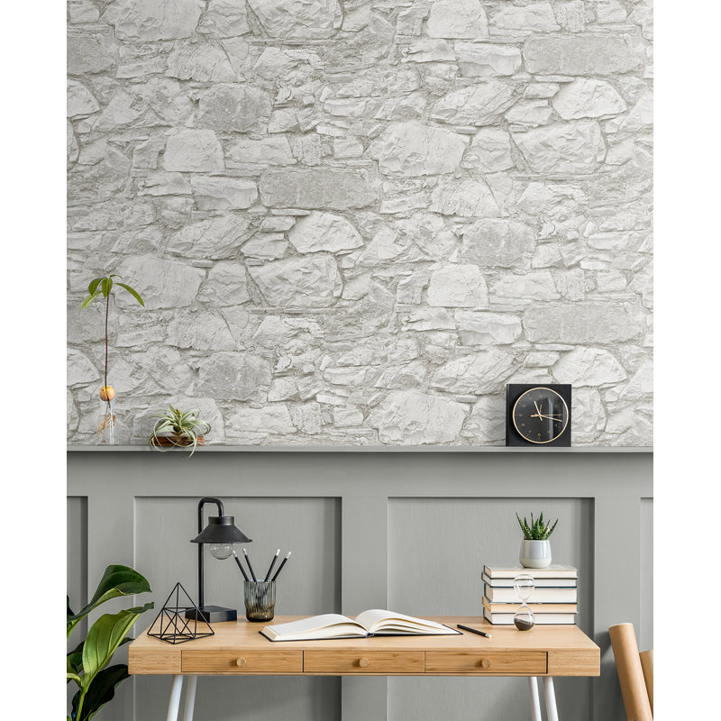 Rouleau de papier peint auto-adhésif L 18 pi x l 20,5 po Surface Style Stone, Craie