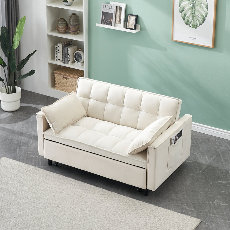 Canapé-lit rembourré Corduroy, Velours beige