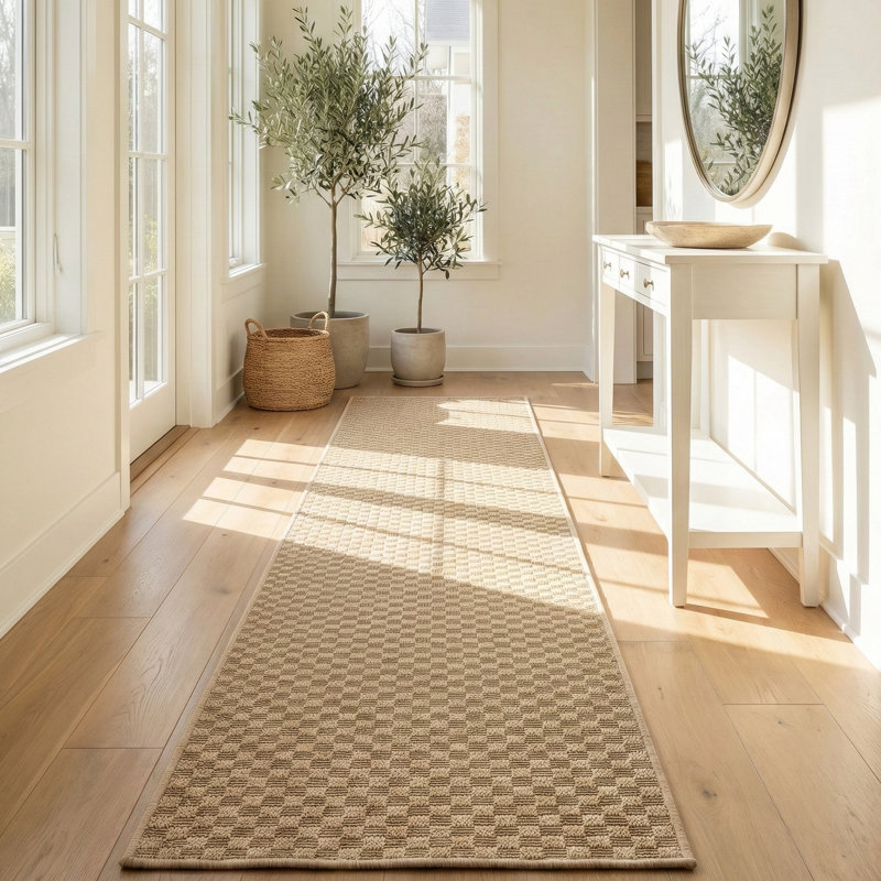 Custom Size Indoor Outdoor Runner Rug (26' x 2' Runner) - Alto Heritage Natural Beige  Pet Friendly Flatweave