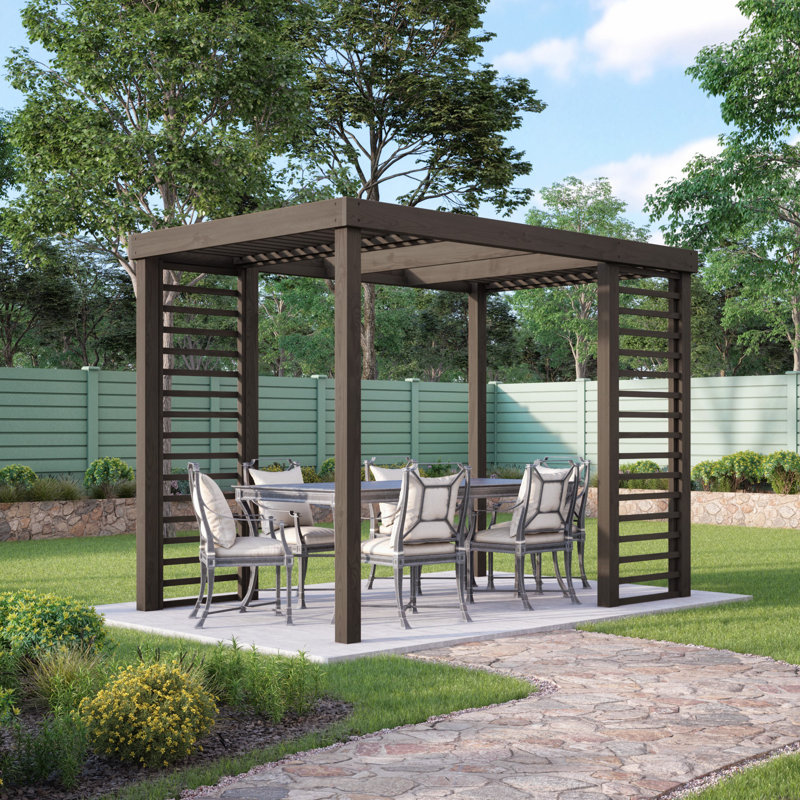 Asellus Wood Pergola - Rustic Brown, 10ft. W x 12ft. D