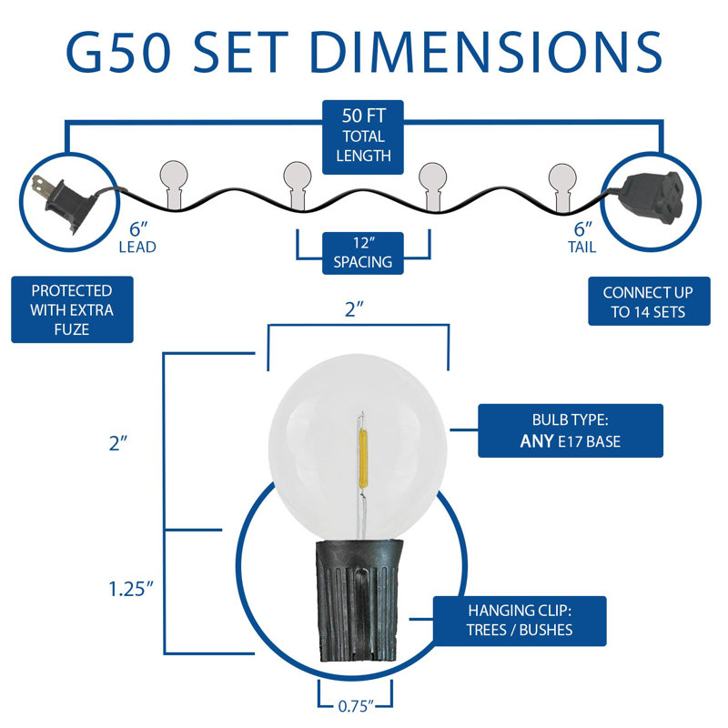 Doyne 50'' Outdoor LED 50 - Bulb Globe String Light (End to End Connectable), Black